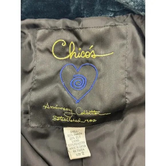 Chicos Green Silk & Velvet Painted Butterfly Kimono Blazer Jacket Size 2 (L/12) - Picture 11 of 12